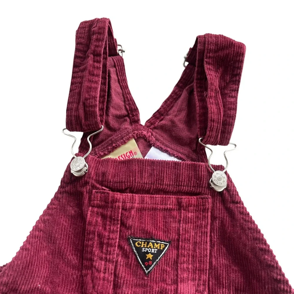 In Design Kids Vintage Sz 18 Months Burgundy Corduroy Overalls Flannel Shirt Set